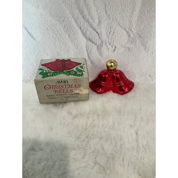 Vintage Avon Christmas Bells- Sweet Honesty Cologne Two Red Glass Bells - Picture 2 of 6